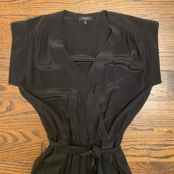 ARITZIA 100% silk black v-neck short-sleeve jumpsuit - Picture 3 of 7